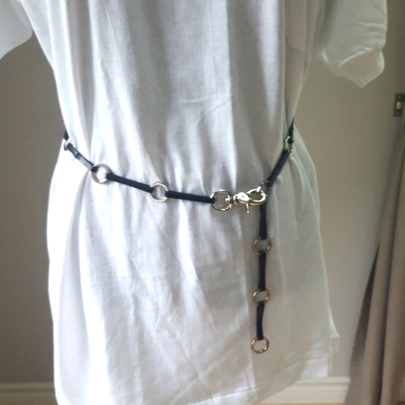 Nine West Boho Black Leather And Chrome Color Rings Belt - Picture 1 of 4